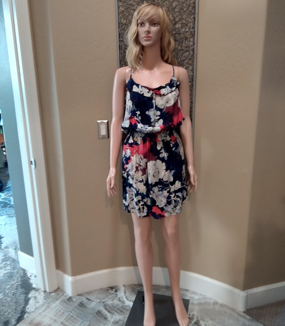 Eight Sixty 100% Silk Red, White & Blue Floral Dress